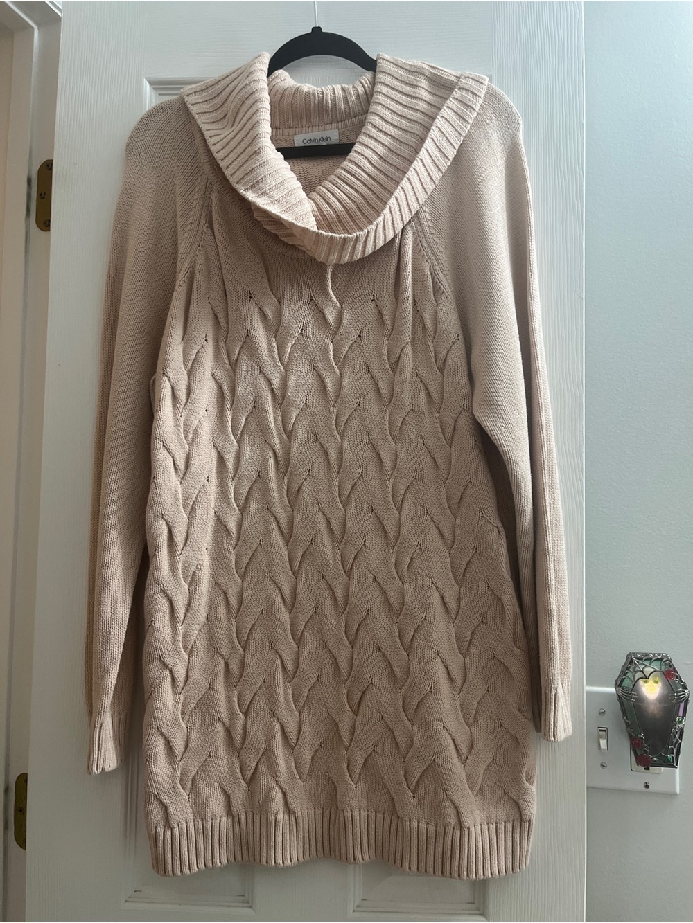 Calvin Klein Cream Cable-Knit Shawl Collar Sweater